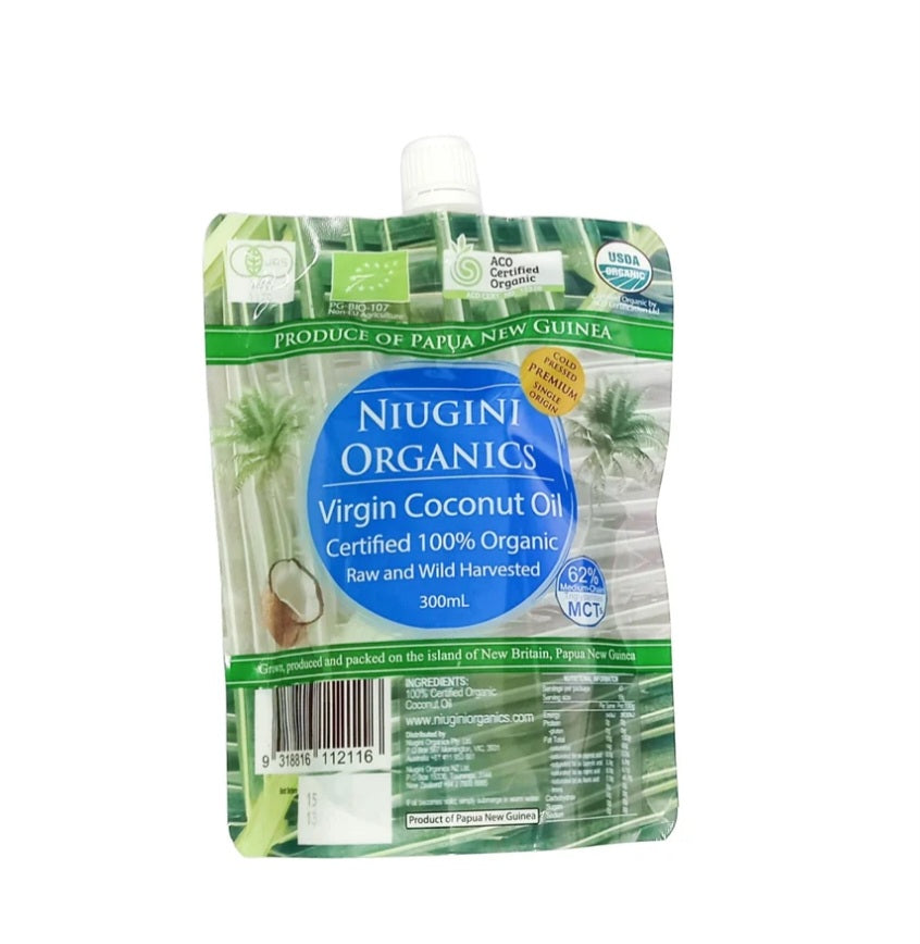 Niugini Organics Cold Pressed Organic Virgin Coconut Oil 300ml (Spout Pouch) ACO certified 100% organic