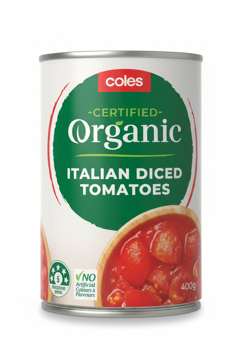 Coles Certified Organic Italian Diced Tomatoes 400ml ACO Certified